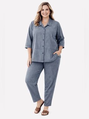 VTG Allison Daley Striped Denim Shirt & Pants Set Top Size 18; Bottoms Size 14